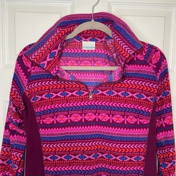 COLUMBIA Multi Printed Aztec pink 3/4 Zip Up Fleece Sweater medium - Picture 2 of 5